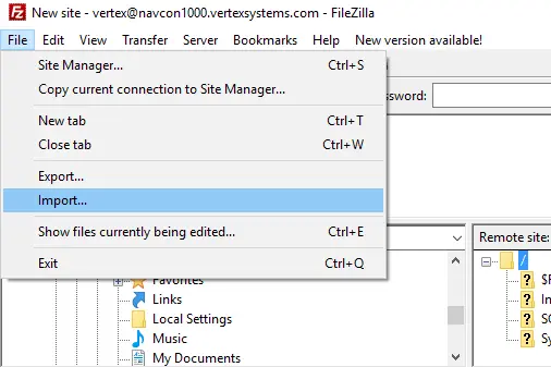 filezilla import