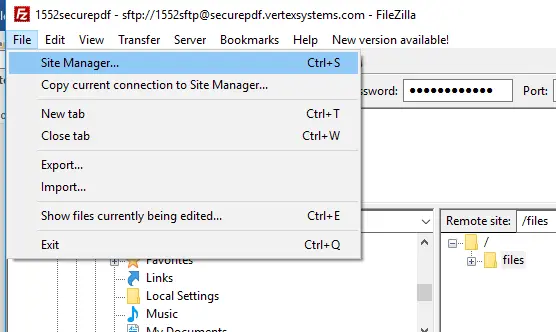 filezilla site manager