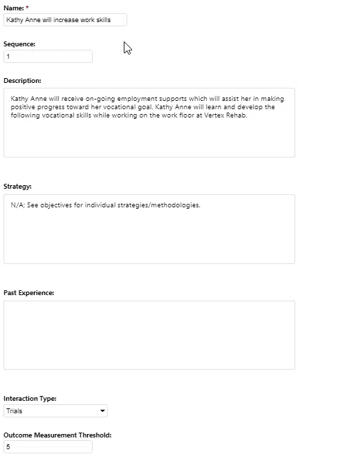 outcomes entry