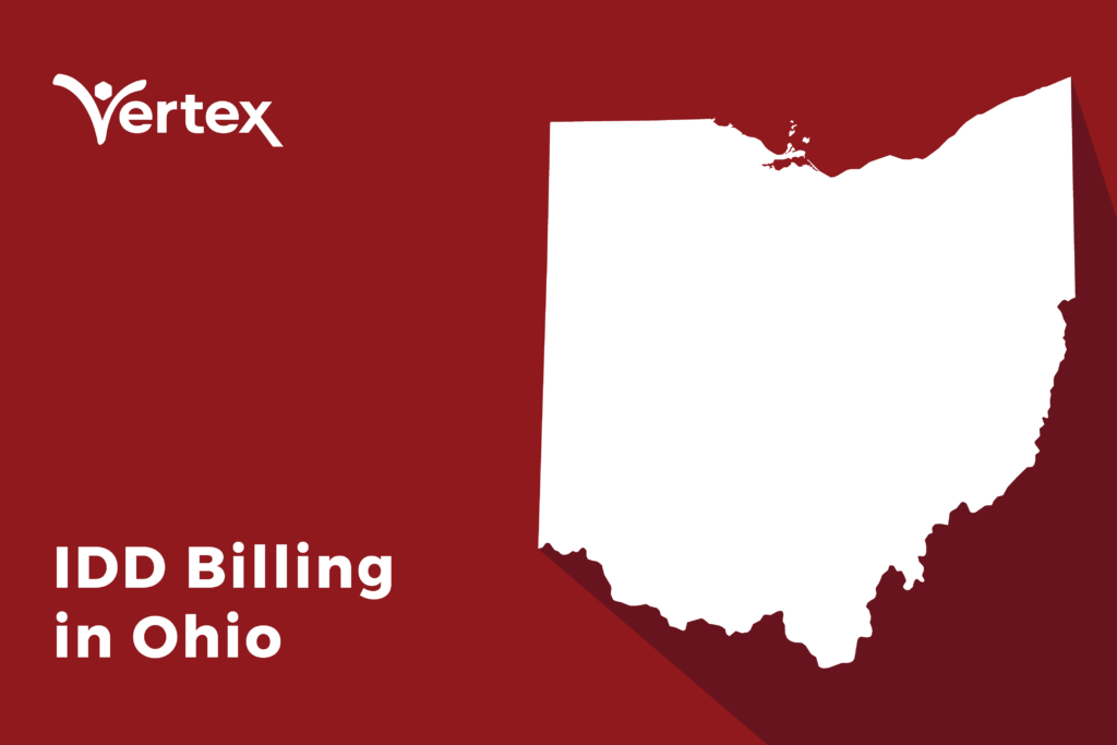 Ohio IDD billing team reviewing DODD waiver authorization requirements, MyCare Ohio MCO claim submissions, and EVV compliance records in Vertex Billing Manager